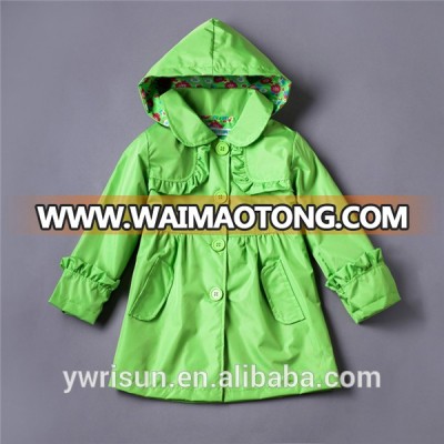 2017 Wholesale OEM Green Children Waterproof Rain Coat High Quality Kids Raincoat